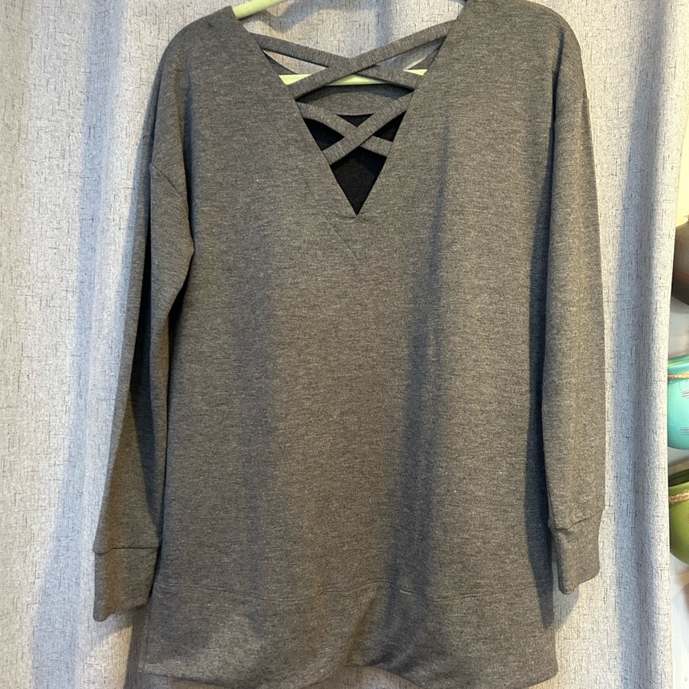 ZeroXposur Charcoal V-Neck Crisscross Tunic